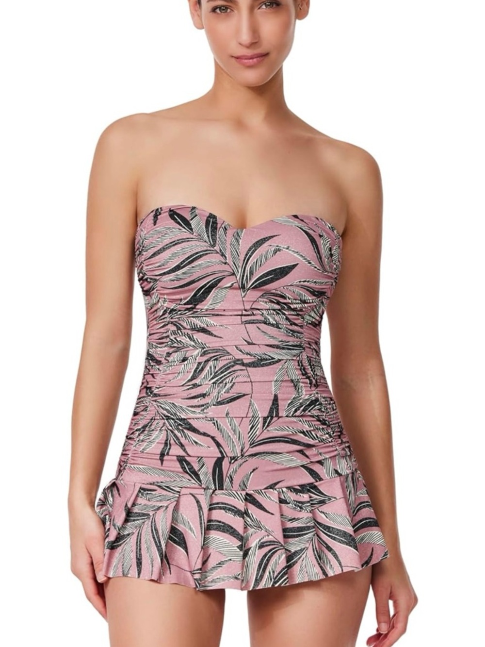Profile By Gottex Pink Tropical Strapless Swimdress
